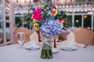 colorful flower bouquet at New England wedding