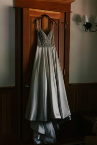wedding gown at rustic venue in new Hampshire