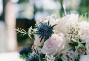 thistle flowers in wedding bouquet at new hampshire wedding