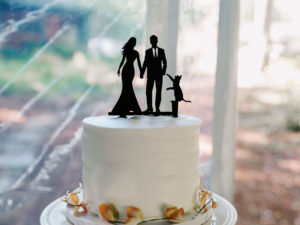 custom cake topper with cat at forest wedding