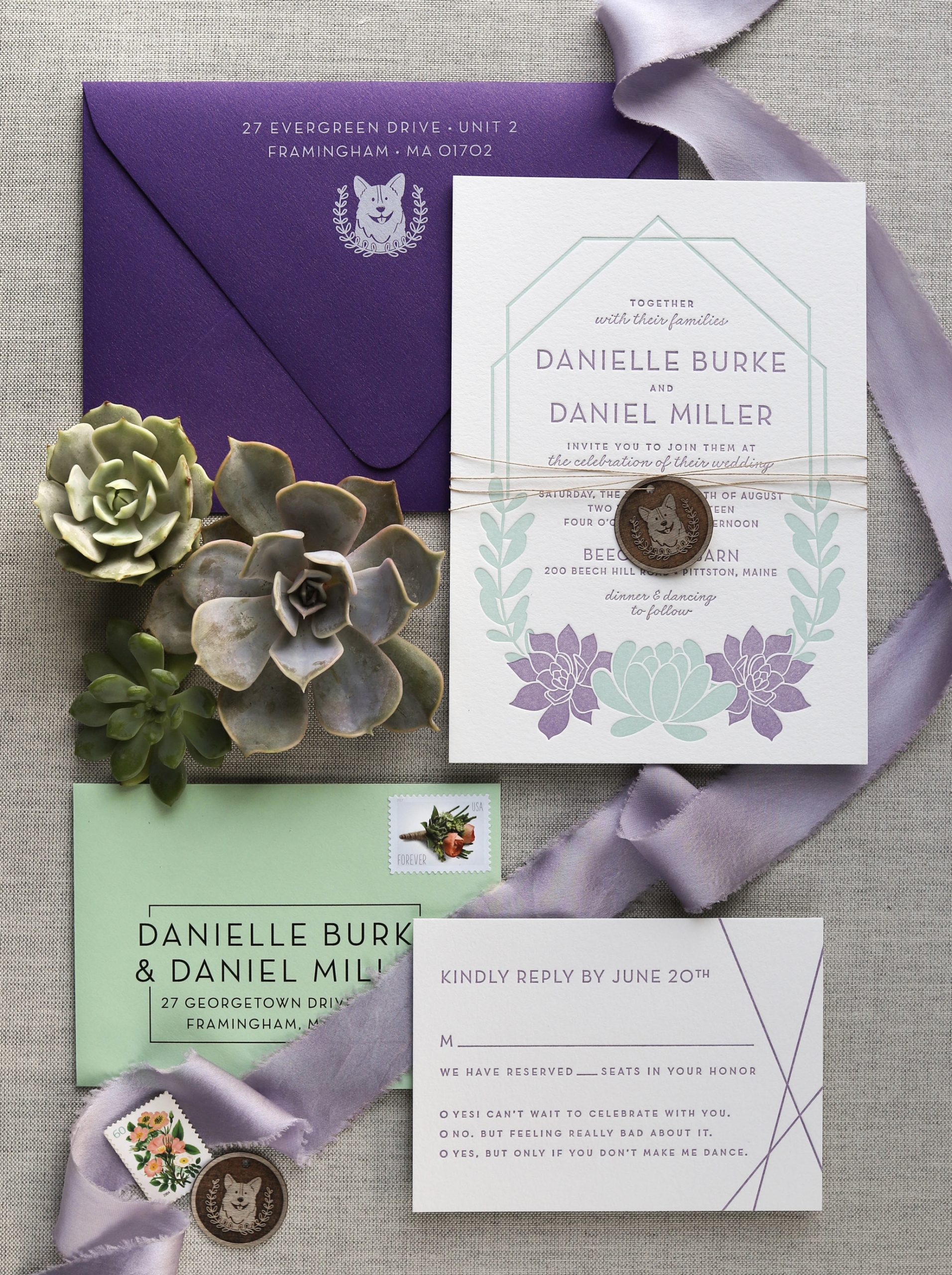 invitation suite designed by Jen of The Chatty Press, a wedding invitation designer in Boston