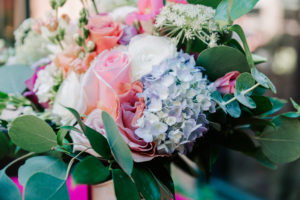 a colorful bouquet at a wedding at Warehouse IX, one of the best small wedding venues in Boston