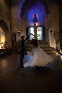 newly married couple dancing in a castle venue ballroom in Gloucester, MA