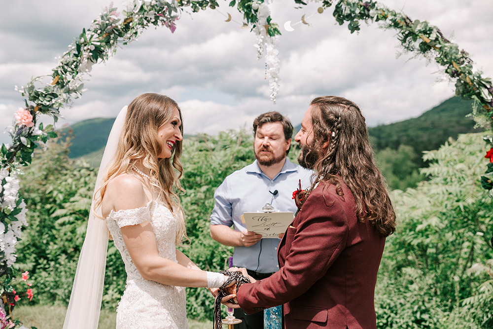 alternative couple getting married in non-traditional ceremony at 1785 Inn, a White Mountains wedding venue