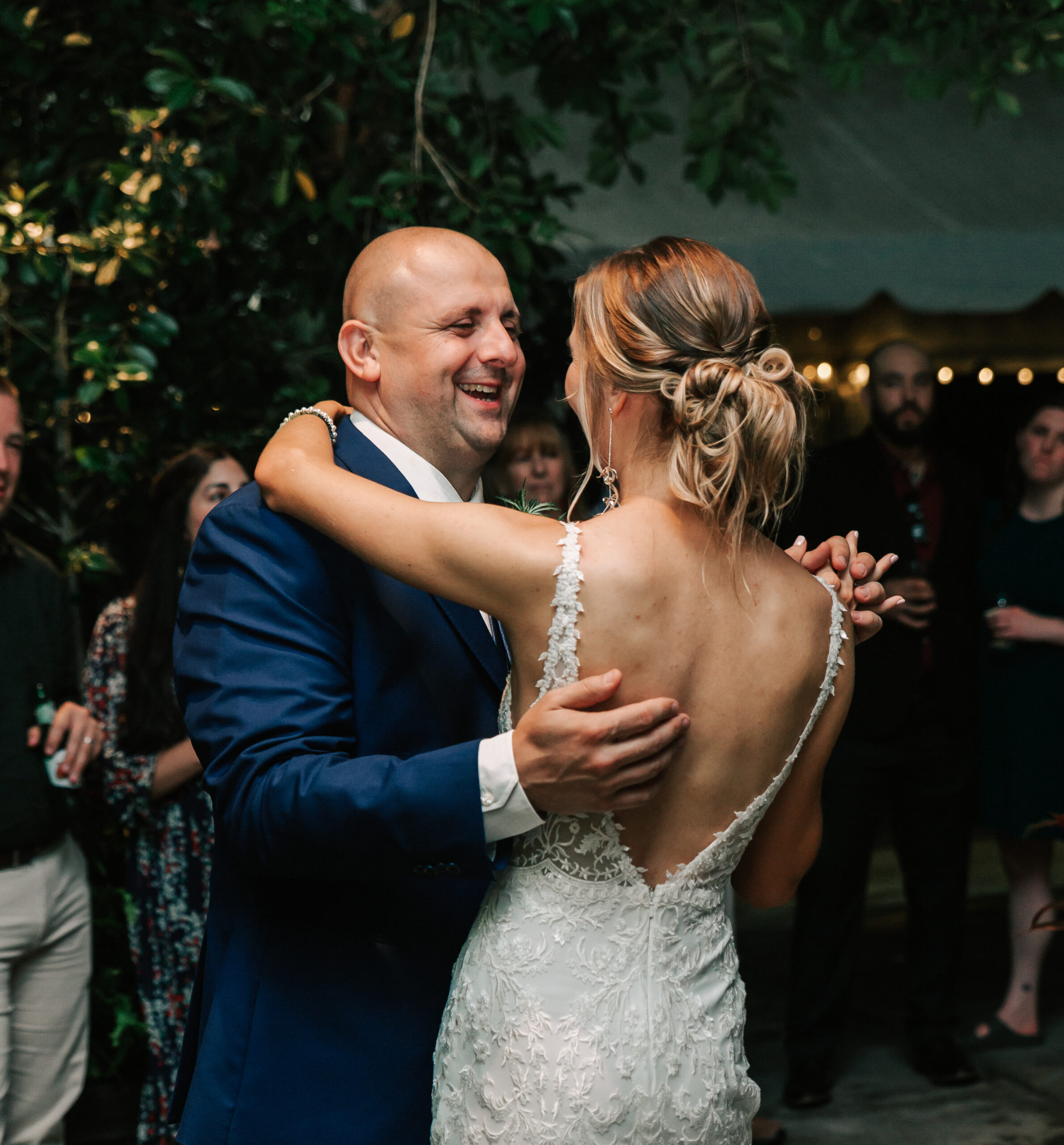 bride and groom sharing their first dance at their wedding at the Roger Williams Botanical Garden