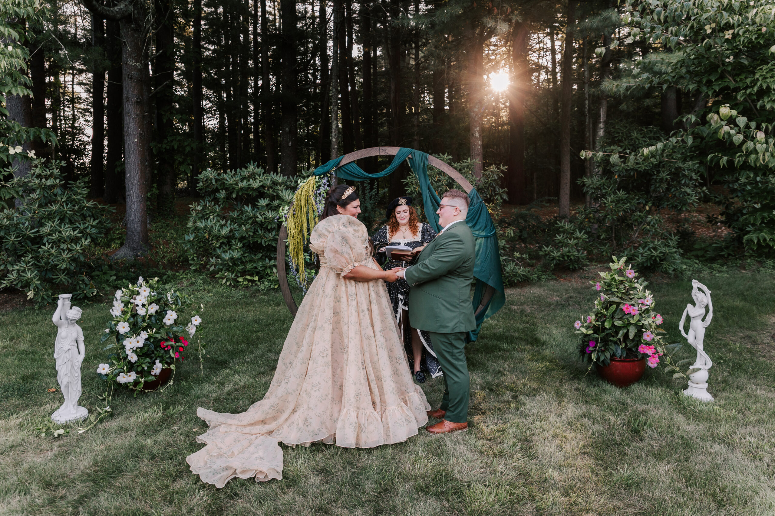 two brides getting married in a backyard wedding ceremony in Medfield, MA